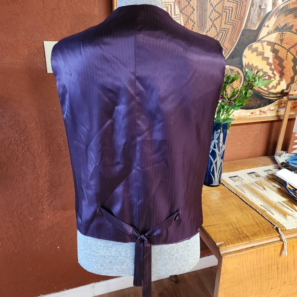 Man's Soel XL Purple Ivy Leaf Pattern Vest 100% Rayon Velveteen - Picture 3 of 4